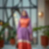 Modern Modest Fashion: The Three-Colored Dress Elegant three-colored dress showcasing modern modest fashion