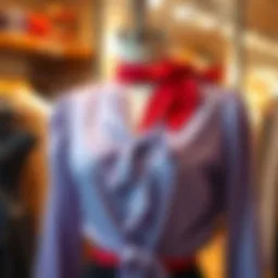 A stylish tied blouse displayed elegantly on a mannequin