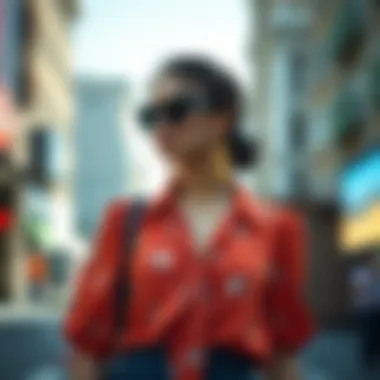 Chic Combinations with Tied Blouse A vibrant tied blouse paired with chic accessories