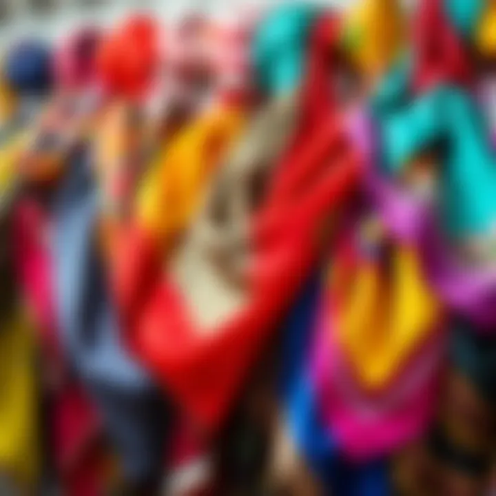 Assorted Vibrant Silk Scarves A vibrant display of assorted silk scarves arranged beautifully.