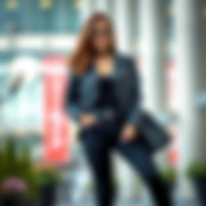 Trendy Ensemble with Black Stretchy Pants Black stretchy pants styled with a trendy jacket and accessories