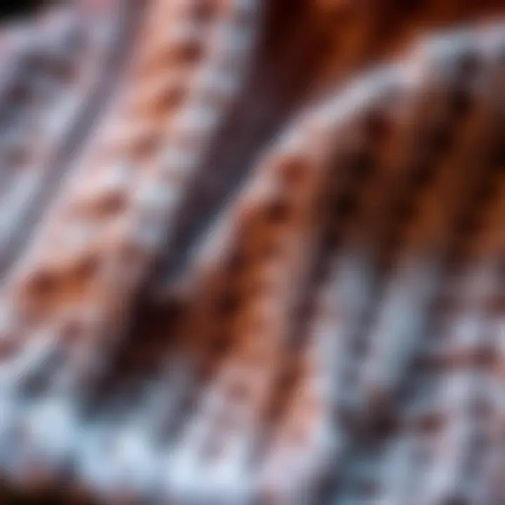 Close-up of knitting patterns on fabric