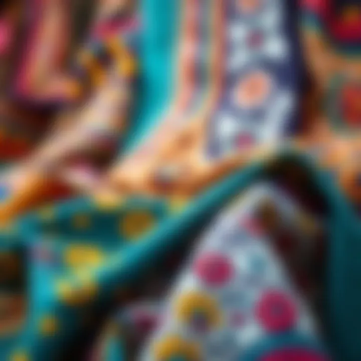 A vibrant selection of tunic fabrics showcasing various textures and colors