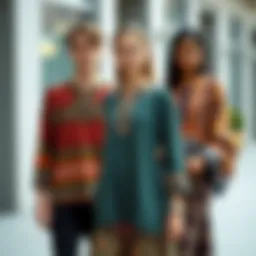 Stylish tunic ensemble showcasing various fabric patterns