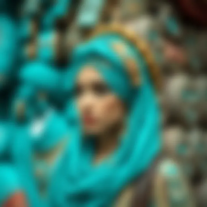 A vivid artistic interpretation of turquoise's cultural symbolism across different civilizations