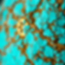 A captivating close-up of turquoise stone showcasing its intricate patterns and hues