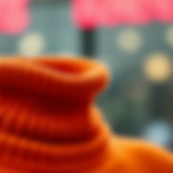 Luxurious Texture of Orange Turtleneck Close-up of the texture of an orange turtleneck sweater