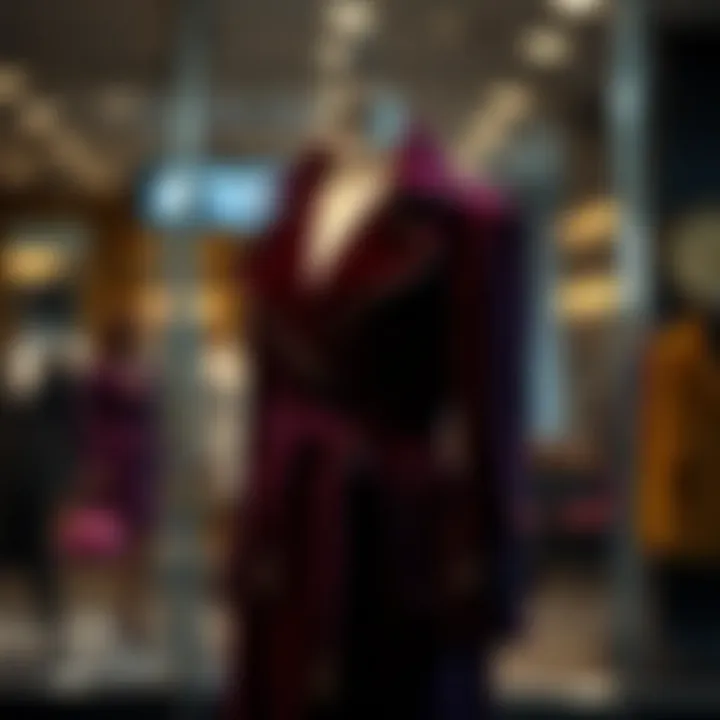 Elegance in Velvet Luxurious velvet trench coat draped elegantly on a mannequin