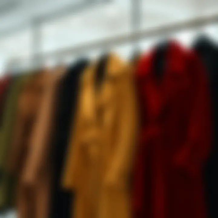 Diverse Designs in Focus Seasonal display of various velvet trench coat designs