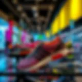 A sleek display of Adidas athletic shoes showcasing vibrant designs.