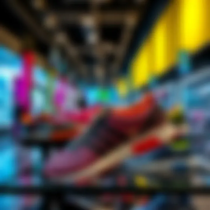 A sleek display of Adidas athletic shoes showcasing vibrant designs.