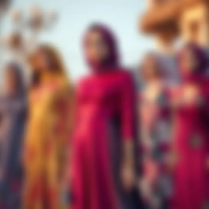 Vibrant color palette featuring a collection of modest evening dresses