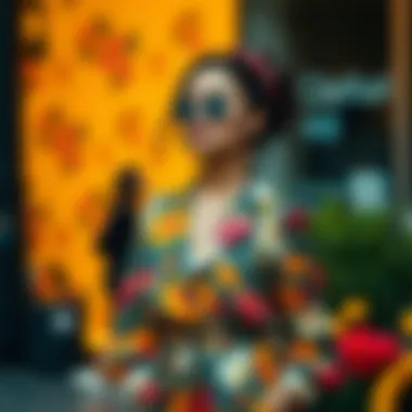 Vibrant floral patterns in a stylish outfit