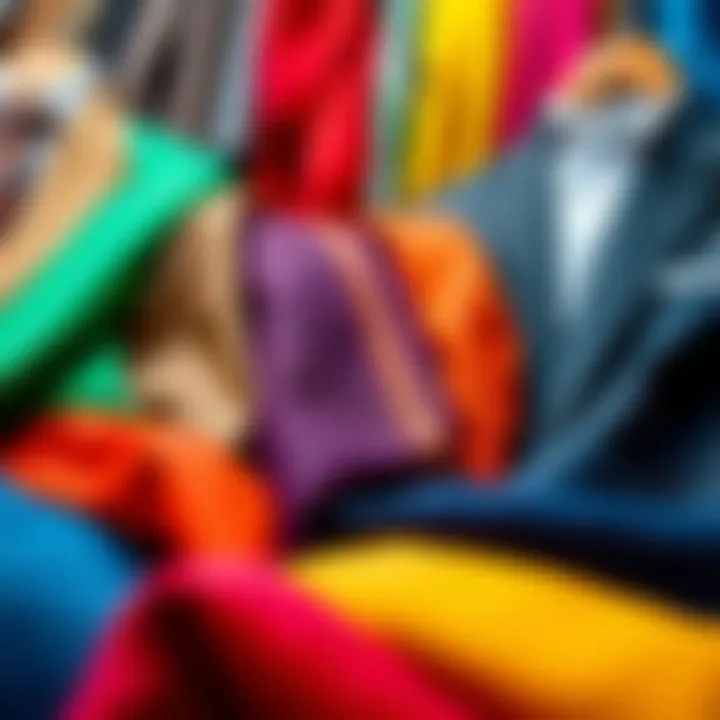 A vibrant selection of various suit fabrics and colors arranged aesthetically