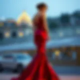 Elegant evening gown showcasing a unique silhouette