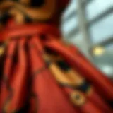 Elegant winter dress showcasing unique fabric patterns.