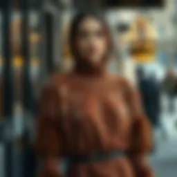 Elegant winter dress showcasing rich textures and warm colors