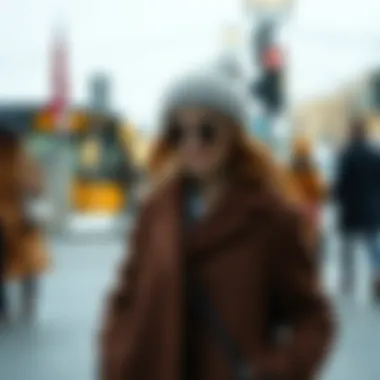 Combination of wool coat with winter accessories