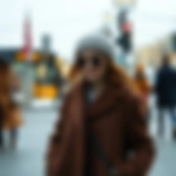 Combination of wool coat with winter accessories