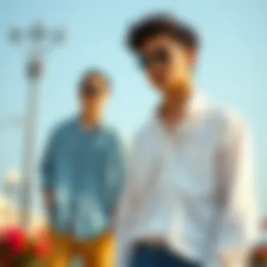 A seasonal display of collarless shirts suitable for different weather conditions