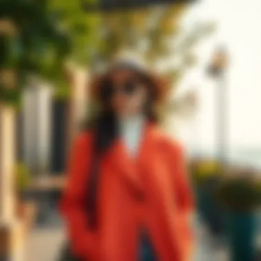 Chic Outdoor Summer Coat Fashionable summer coat in a chic outdoor setting